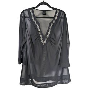 Catalina Black Studded Sheer Tunic Top Beach Swim Cover Up Women Plus Size 1X 16